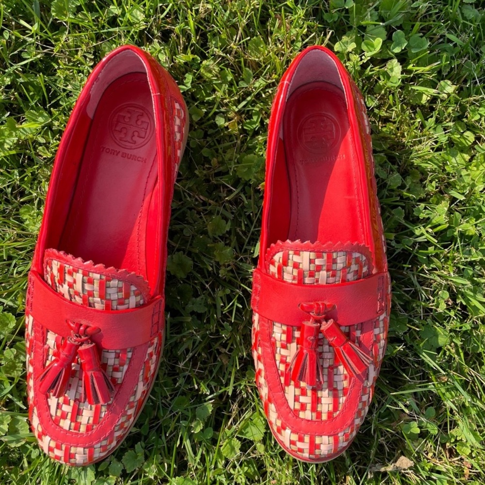 Tory Burch Red and Tan Woven Loafers - Picture 5 of 8